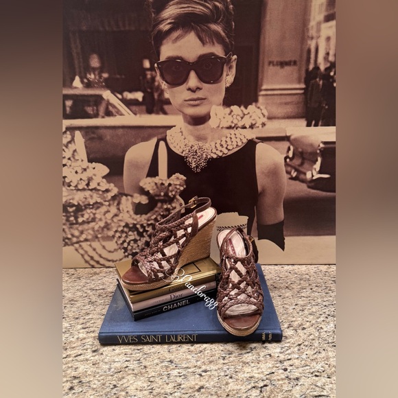 Prada brown caged wedge strappy braided Sandals - Picture 5 of 7